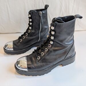 Black and Silver Women's Combat Boots